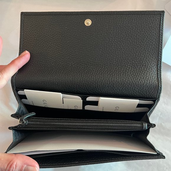 Gucci Soho Black Pebbled Leather Long Wallet Flap GG Large Authentic Italy NEW - Picture 14 of 16